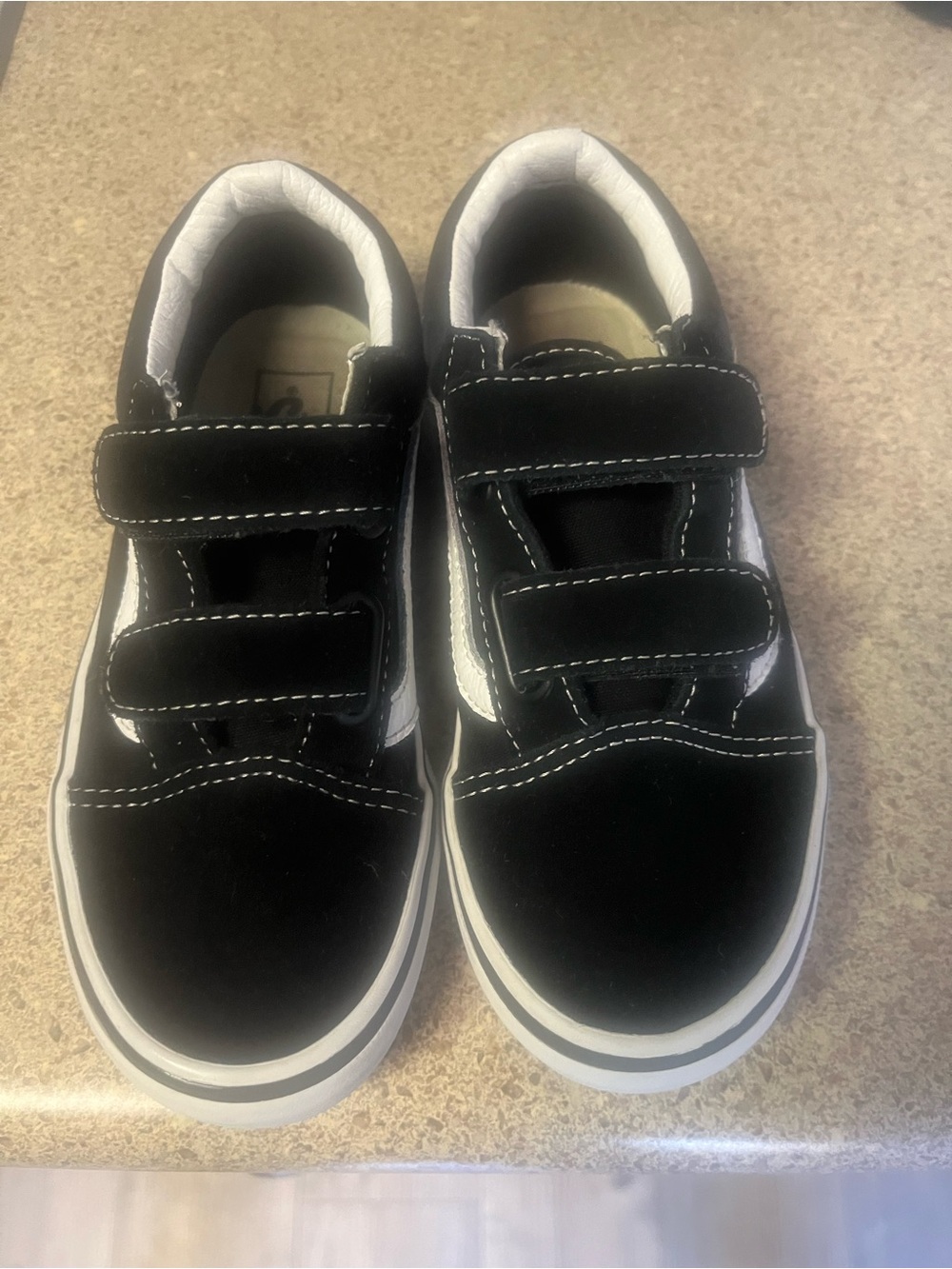 Little Boys Black & White Vans Velcro Skate Shoes - Size 1